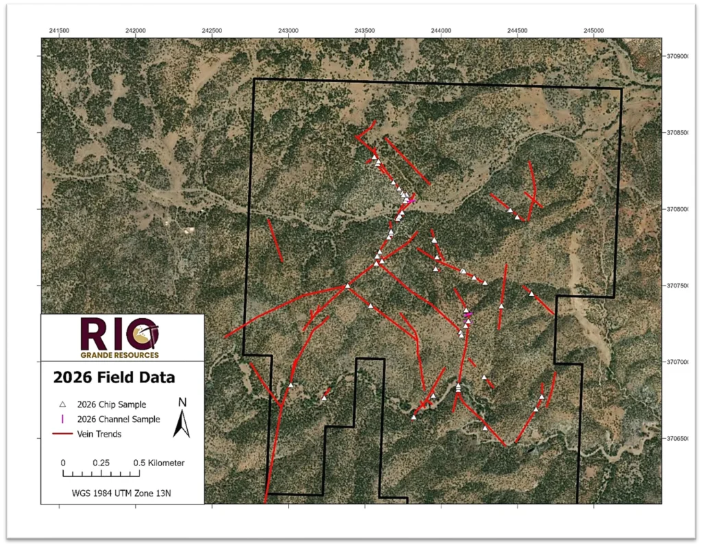 Figure 1. Structural trends of the Poverty Creek area with 2026 sample points